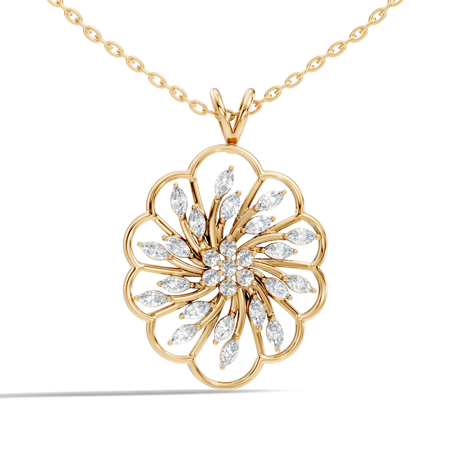 Elegant Vintage Pendant With Marquise & Round Cut Diamond Necklace For Anniversaries - HIGHCARAT DIAMONDS