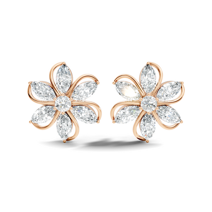 3.24 Ct Marquise & Round Shapes 10k Solid Rose Gold Lab Grown Diamond Classic New Earrings For Her - HIGHCARAT DIAMONDS