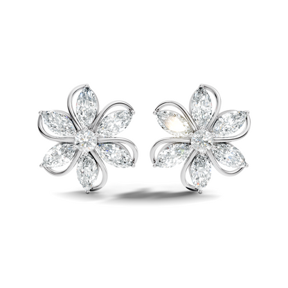 3.24 Ct Marquise & Round Shapes 10k Solid Rose Gold Lab Grown Diamond Classic New Earrings For Her - HIGHCARAT DIAMONDS