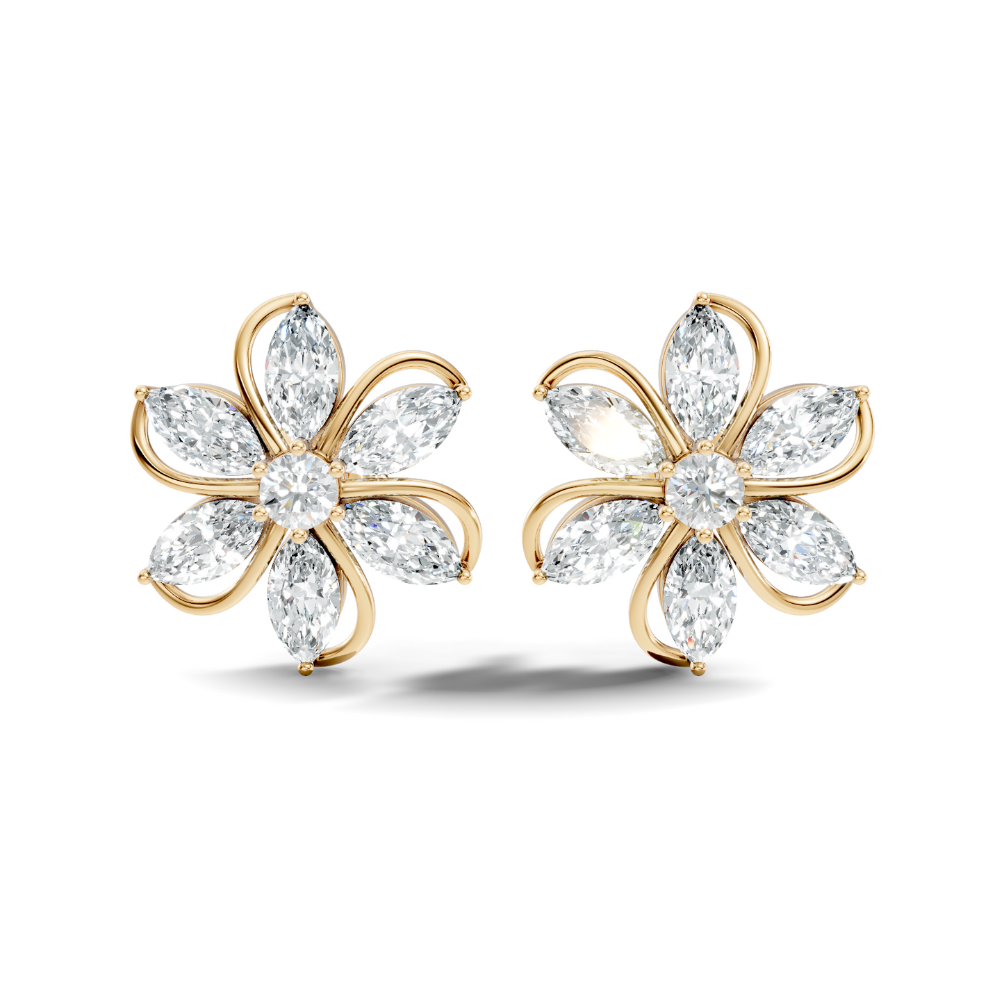 3.24 Ct Marquise & Round Shapes 10k Solid Rose Gold Lab Grown Diamond Classic New Earrings For Her - HIGHCARAT DIAMONDS