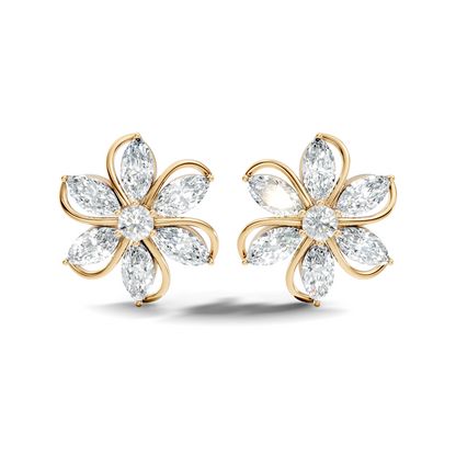 3.24 Ct Marquise & Round Shapes 10k Solid Rose Gold Lab Grown Diamond Classic New Earrings For Her - HIGHCARAT DIAMONDS