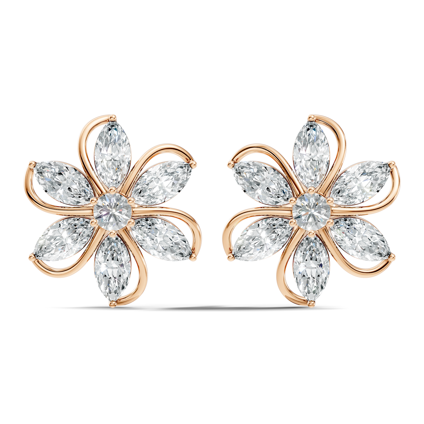 3.24 Ct Marquise & Round Shapes 10k Solid Rose Gold Lab Grown Diamond Classic New Earrings For Her - HIGHCARAT DIAMONDS