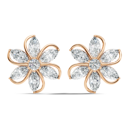 3.24 Ct Marquise & Round Shapes 10k Solid Rose Gold Lab Grown Diamond Classic New Earrings For Her - HIGHCARAT DIAMONDS