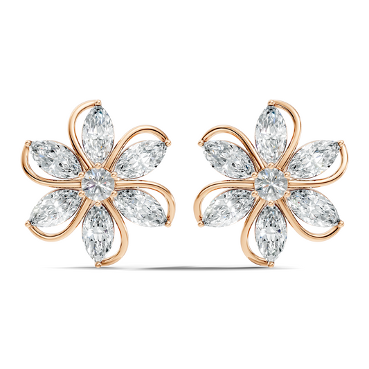 3.24 Ct Marquise & Round Shapes 10k Solid Rose Gold Lab Grown Diamond Classic New Earrings For Her - HIGHCARAT DIAMONDS
