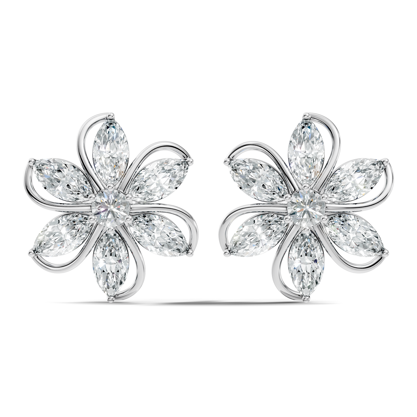 3.24 Ct Marquise & Round Shapes 10k Solid Rose Gold Lab Grown Diamond Classic New Earrings For Her - HIGHCARAT DIAMONDS