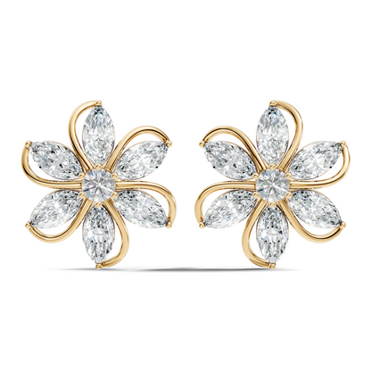 3.24 Ct Marquise & Round Shapes 10k Solid Rose Gold Lab Grown Diamond Classic New Earrings For Her - HIGHCARAT DIAMONDS