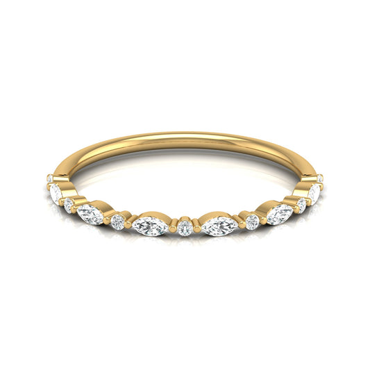 Marquise And Round Cut Lab Or Natural Diamond Ring For Anniversary Gift In 14 KT Solid Gold - HIGHCARAT DIAMONDS