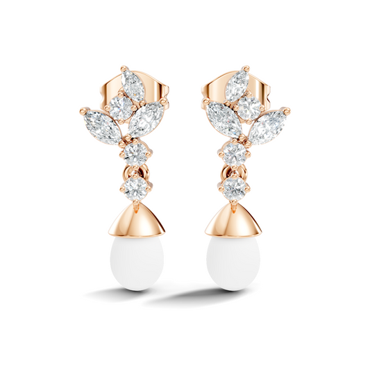 Marquise And Round Shape Natural & Lab grown Diamond dazzling Shinny Diamond Earrings For New Party Wear Look - HIGHCARAT DIAMONDS