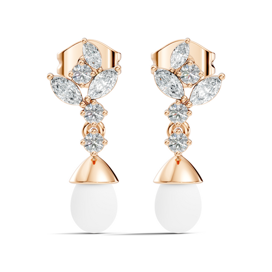 Marquise And Round Shape Natural & Lab grown Diamond dazzling Shinny Diamond Earrings For New Party Wear Look - HIGHCARAT DIAMONDS
