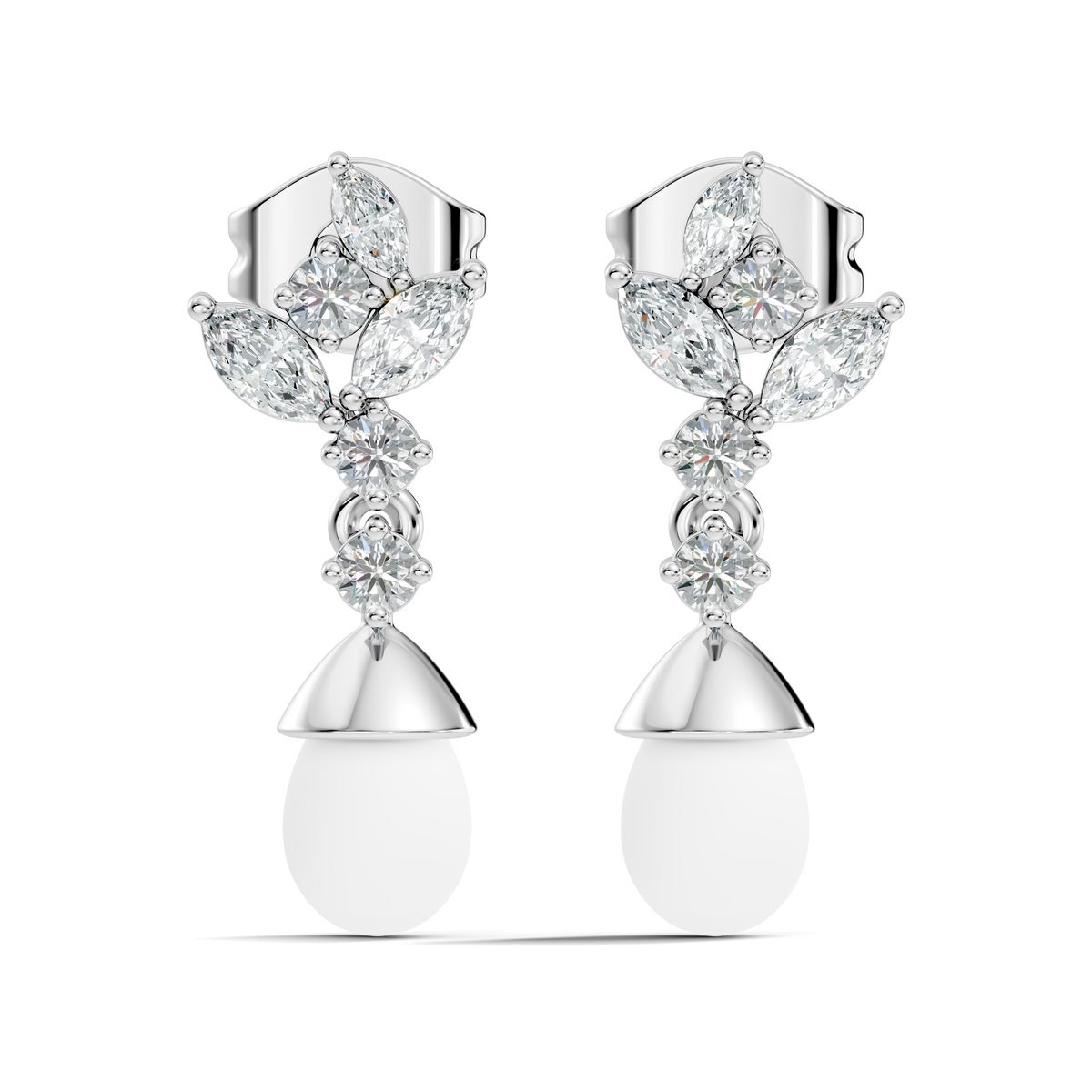 Marquise And Round Shape Natural & Lab grown Diamond dazzling Shinny Diamond Earrings For New Party Wear Look - HIGHCARAT DIAMONDS