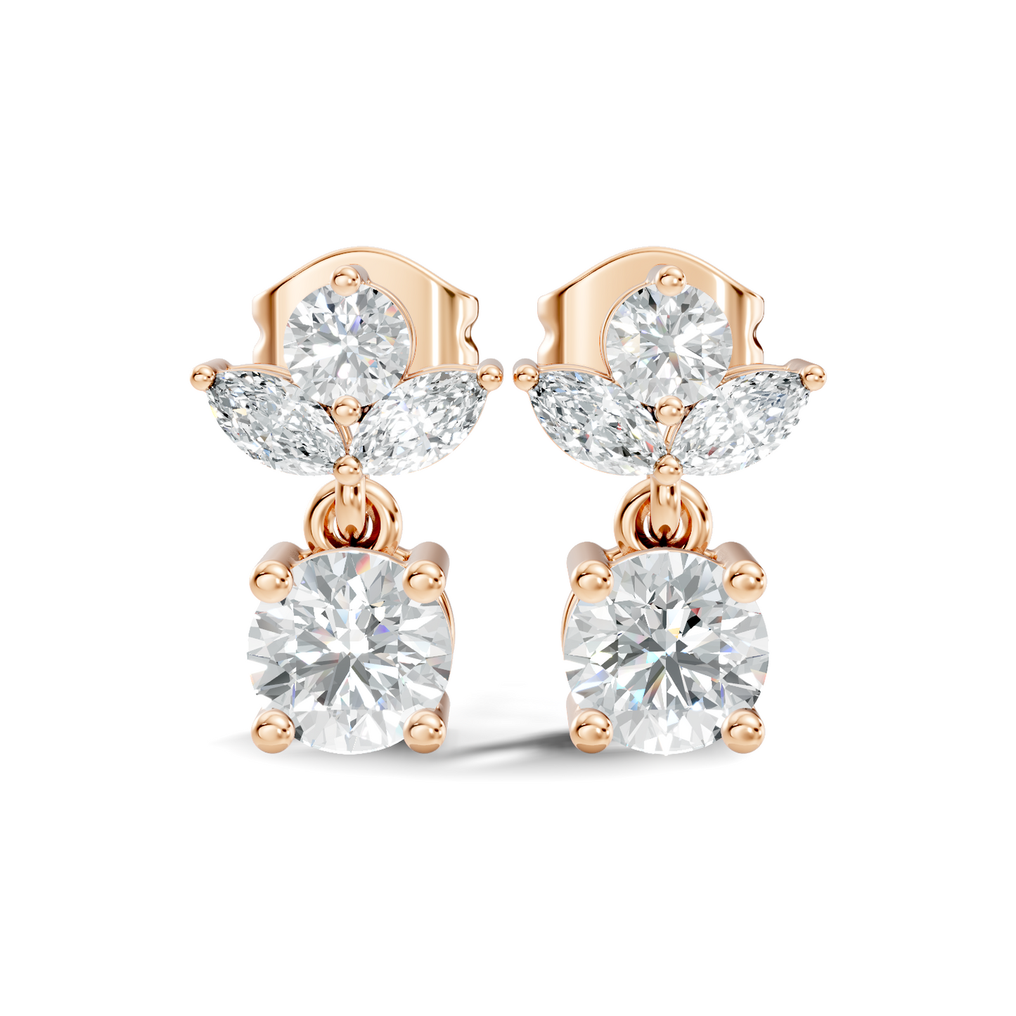 Timeless 1.60 Ct Lab Grown Round Brilliant & Marquise Diamond Drop Earrings - HIGHCARAT DIAMONDS