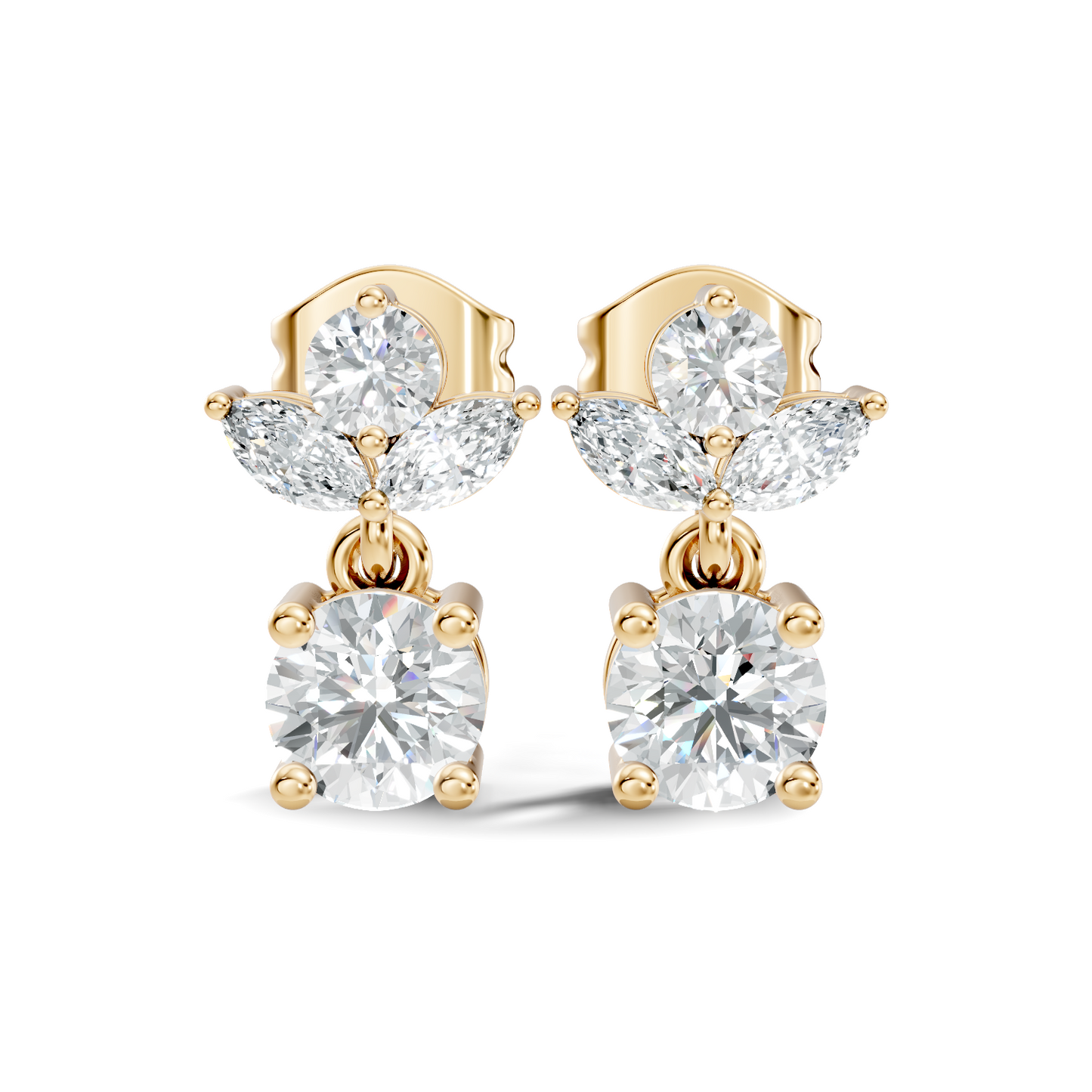Timeless 1.60 Ct Lab Grown Round Brilliant & Marquise Diamond Drop Earrings - HIGHCARAT DIAMONDS