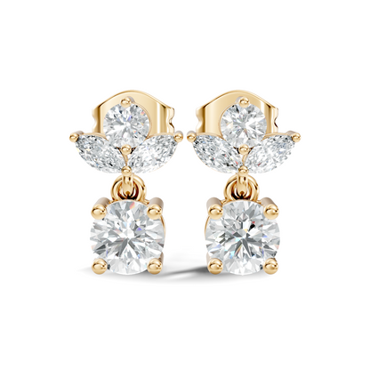 Timeless 1.60 Ct Lab Grown Round Brilliant & Marquise Diamond Drop Earrings - HIGHCARAT DIAMONDS
