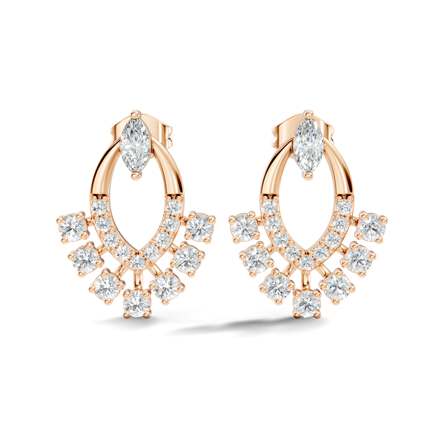 10k Solid Marquise & Round Cut Lab Grown Diamond Shine Dazzling Diamond Earrings For Women - HIGHCARAT DIAMONDS