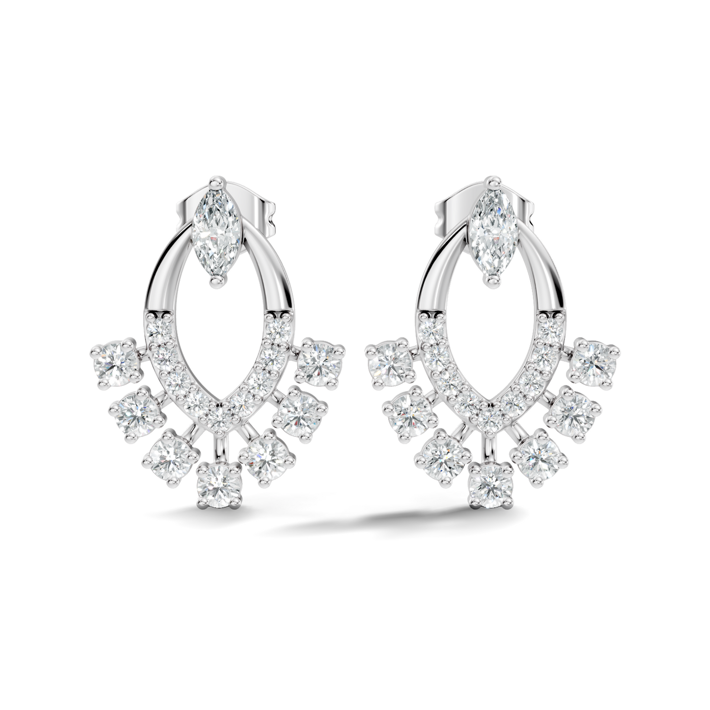 10k Solid Marquise & Round Cut Lab Grown Diamond Shine Dazzling Diamond Earrings For Women - HIGHCARAT DIAMONDS