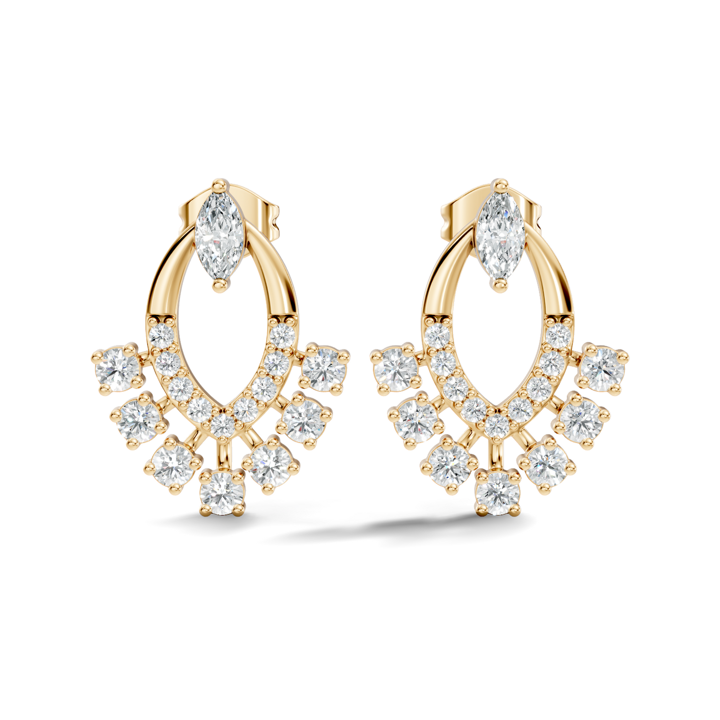 10k Solid Marquise & Round Cut Lab Grown Diamond Shine Dazzling Diamond Earrings For Women - HIGHCARAT DIAMONDS