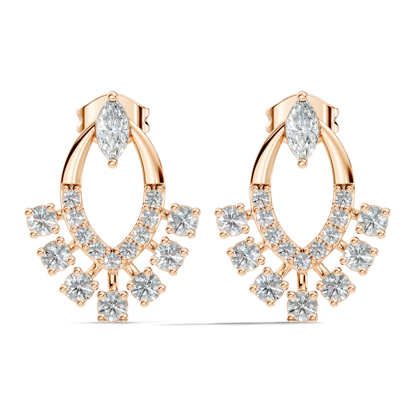 10k Solid Marquise & Round Cut Lab Grown Diamond Shine Dazzling Diamond Earrings For Women - HIGHCARAT DIAMONDS