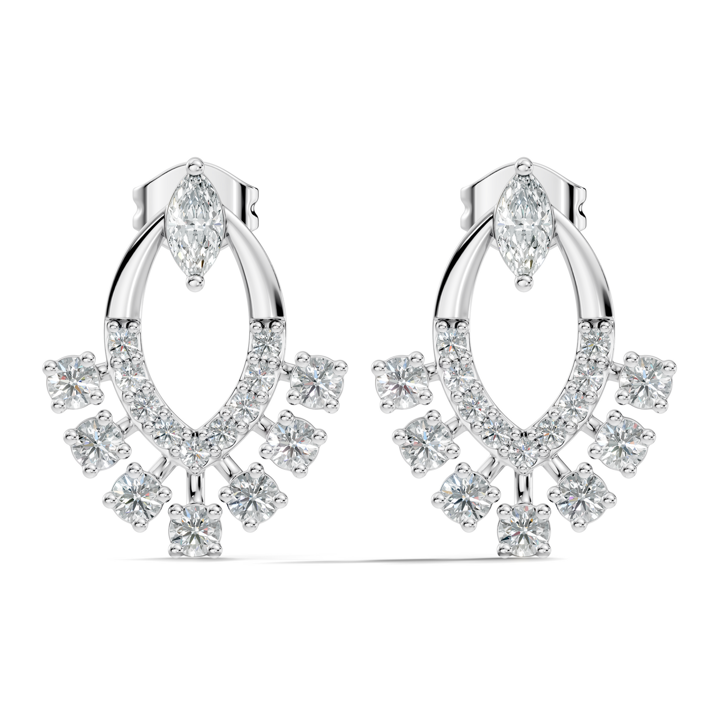 10k Solid Marquise & Round Cut Lab Grown Diamond Shine Dazzling Diamond Earrings For Women - HIGHCARAT DIAMONDS