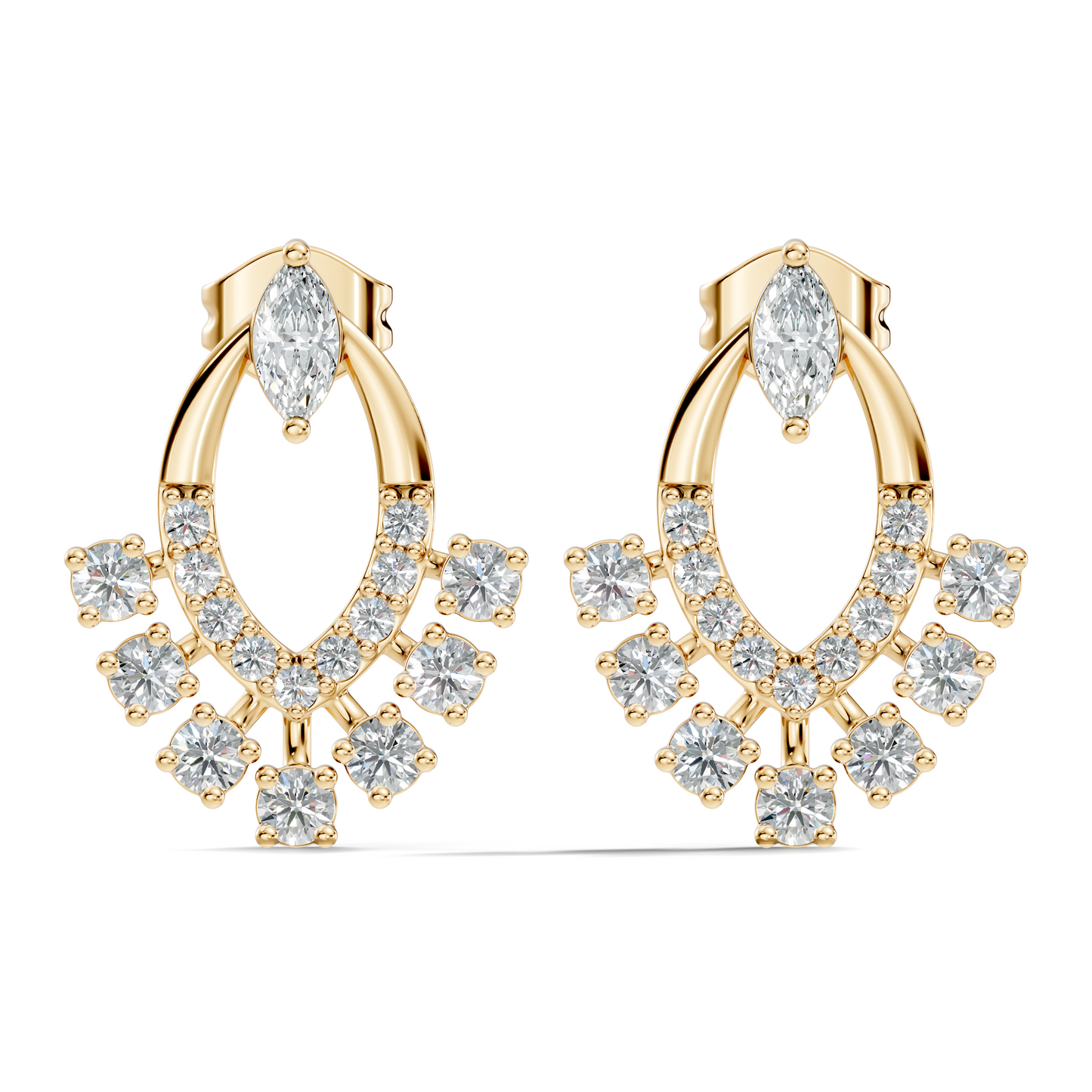10k Solid Marquise & Round Cut Lab Grown Diamond Shine Dazzling Diamond Earrings For Women - HIGHCARAT DIAMONDS