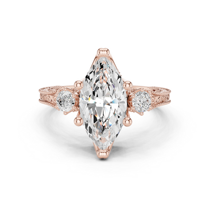 Marquise Shapes Labgrown Diamond 14k Solid Gold  Wedding Bridal Set Three Stone  Ring For women's