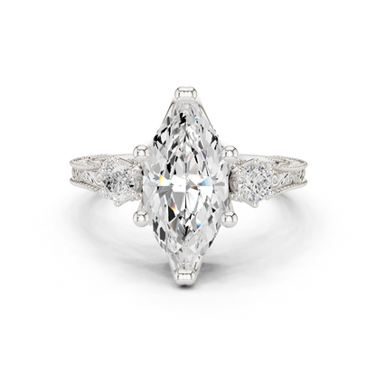 Marquise Shapes Labgrown Diamond 14k Solid Gold  Wedding Bridal Set Three Stone  Ring For women's