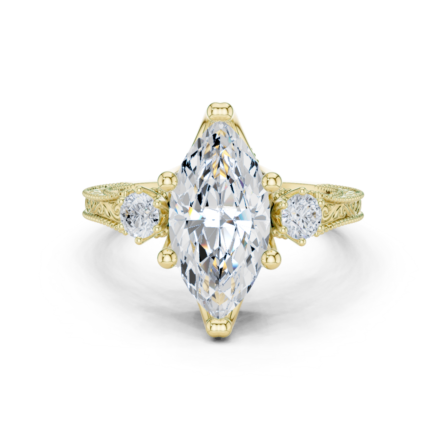 Marquise Shapes Labgrown Diamond 14k Solid Gold  Wedding Bridal Set Three Stone  Ring For women's