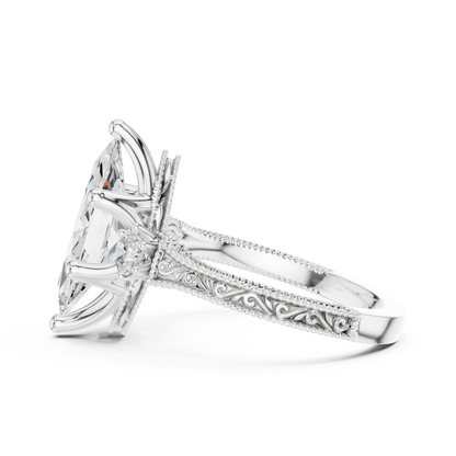 Marquise Shapes Labgrown Diamond 14k Solid Gold  Wedding Bridal Set Three Stone  Ring For women's