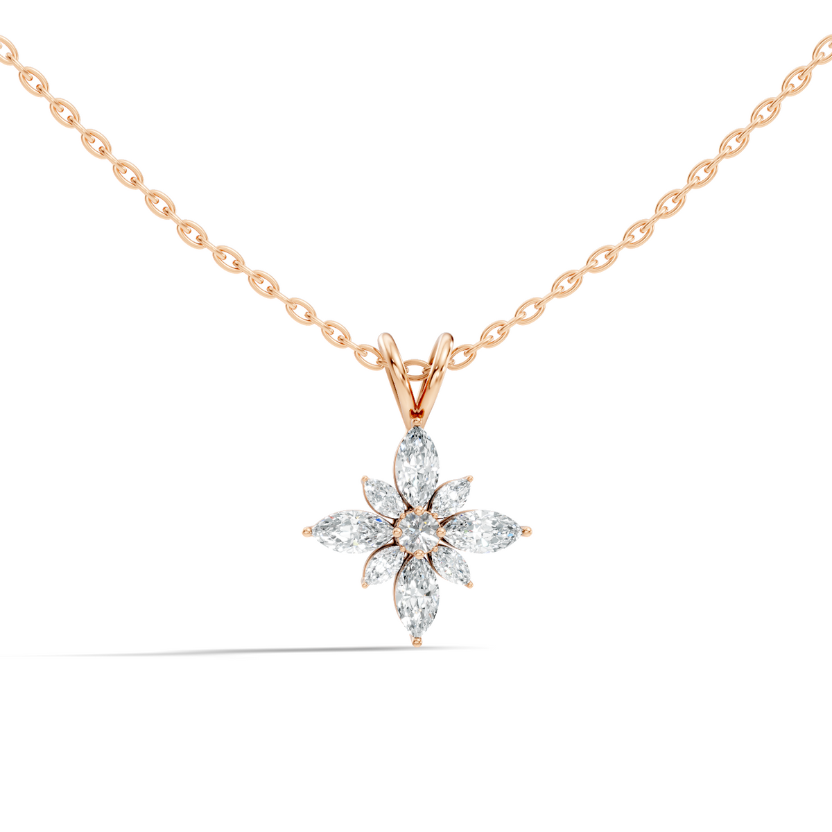 Timeless 14K Gold Marquise Cut Diamond Necklace Vintage Inspired Anniversary Gift For Her - HIGHCARAT DIAMONDS