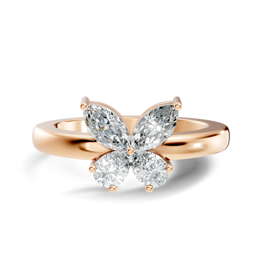Marquise and Pear Cut Lab Grown Diamond Unique Butterfly Shape Dainty Prong Set Daily Wear Ring For Her