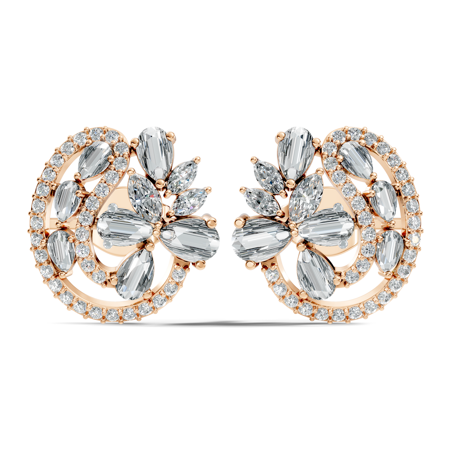 Vintage Marquise and Pear Diamond Stud Earrings In 18K Solid Yellow Gold For Her - HIGHCARAT DIAMONDS