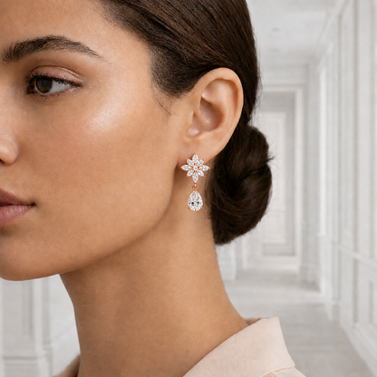 Marquise and Pear Lab Grown Diamond Rose Gold Drop Earring - HIGHCARAT DIAMONDS