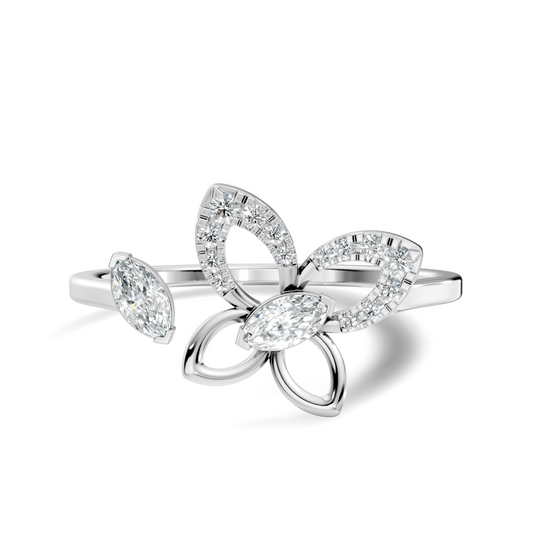 Marquise and Round Cut Diamond Butterfly Shape Unique Cluster Open Daily Wear Ring For Women's
