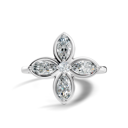 Marquise and Round Cut High Quality Diamond Vintage Bezel Set Dainty Cluster Party Wear Ring For Women's - HIGHCARAT DIAMONDS