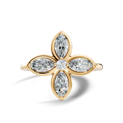 Marquise and Round Cut High Quality Diamond Vintage Bezel Set Dainty Cluster Party Wear Ring For Women's - HIGHCARAT DIAMONDS