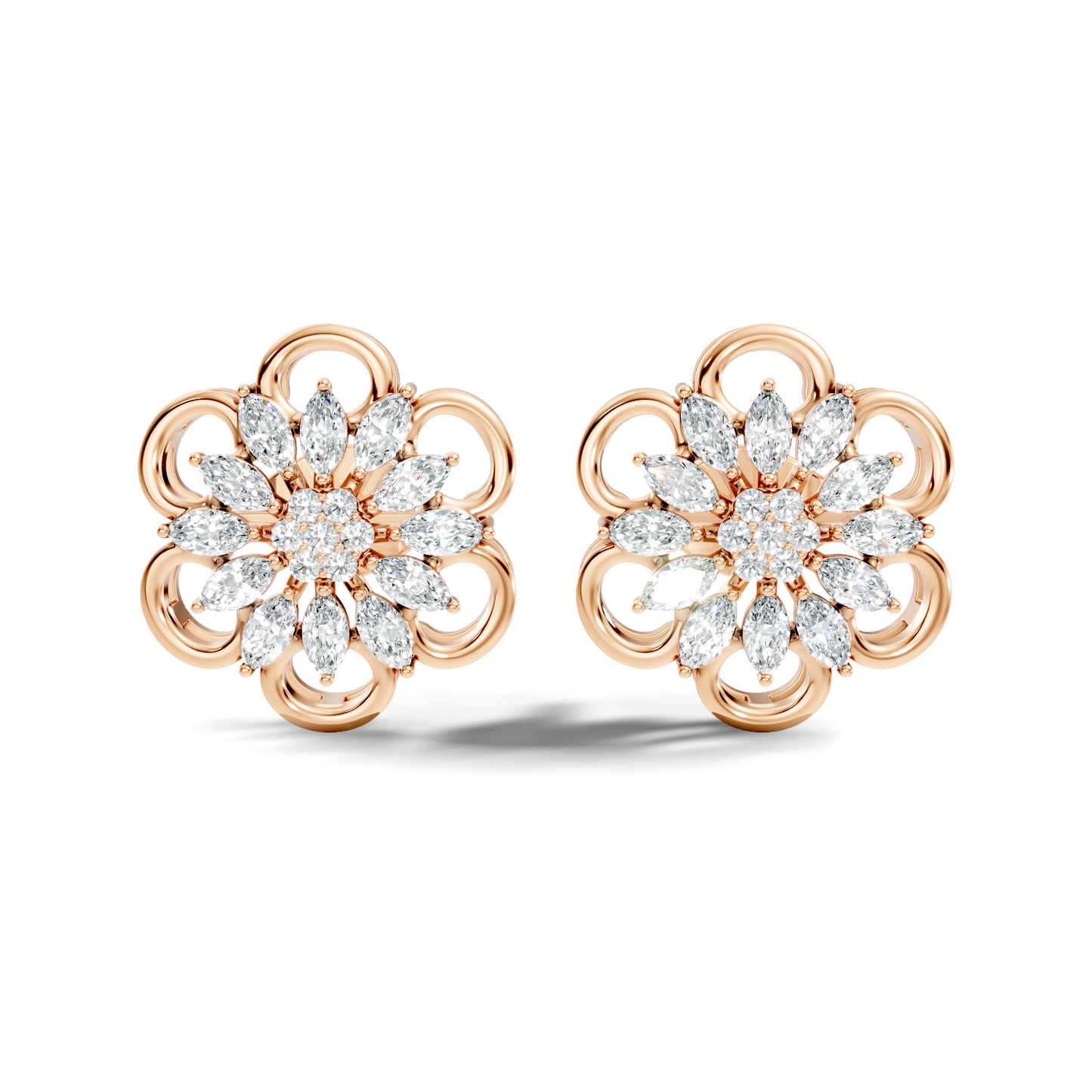 10k Solid White Gold Marquise & Round Cut Lab Grown & Natural Diamond Earrings For Women - HIGHCARAT DIAMONDS