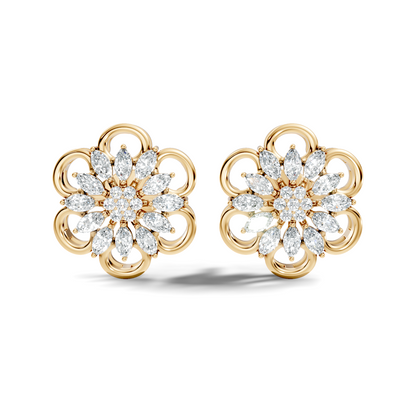 10k Solid White Gold Marquise & Round Cut Lab Grown & Natural Diamond Earrings For Women - HIGHCARAT DIAMONDS