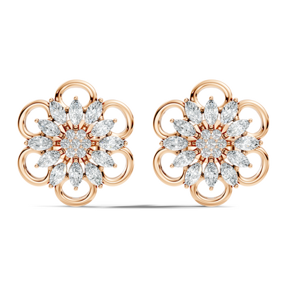 10k Solid White Gold Marquise & Round Cut Lab Grown & Natural Diamond Earrings For Women - HIGHCARAT DIAMONDS