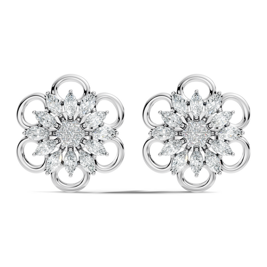 10k Solid White Gold Marquise & Round Cut Lab Grown & Natural Diamond Earrings For Women - HIGHCARAT DIAMONDS