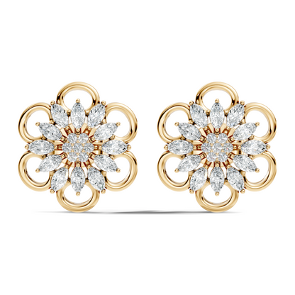 10k Solid White Gold Marquise & Round Cut Lab Grown & Natural Diamond Earrings For Women - HIGHCARAT DIAMONDS
