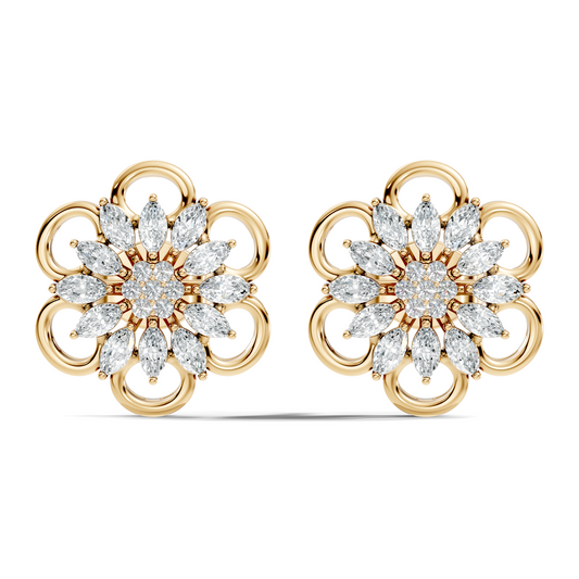 10k Solid White Gold Marquise & Round Cut Lab Grown & Natural Diamond Earrings For Women - HIGHCARAT DIAMONDS