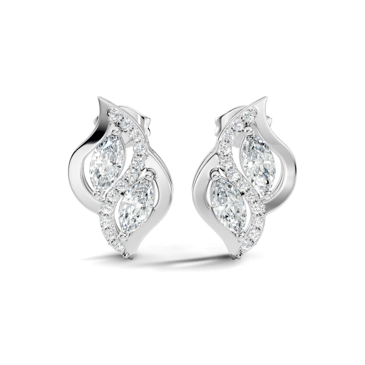 Marquise And Round Cut Lab Grown Diamond Earring Antique Delicate Daily wear Stud Earring For Women's - HIGHCARAT DIAMONDS