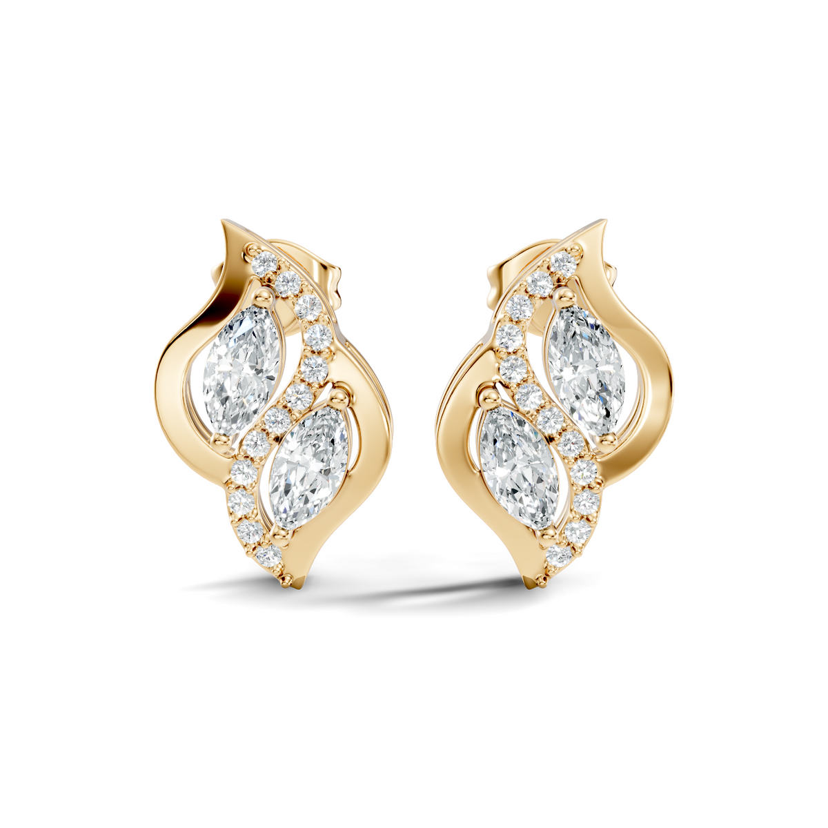 Marquise And Round Cut Lab Grown Diamond Earring Antique Delicate Daily wear Stud Earring For Women's - HIGHCARAT DIAMONDS