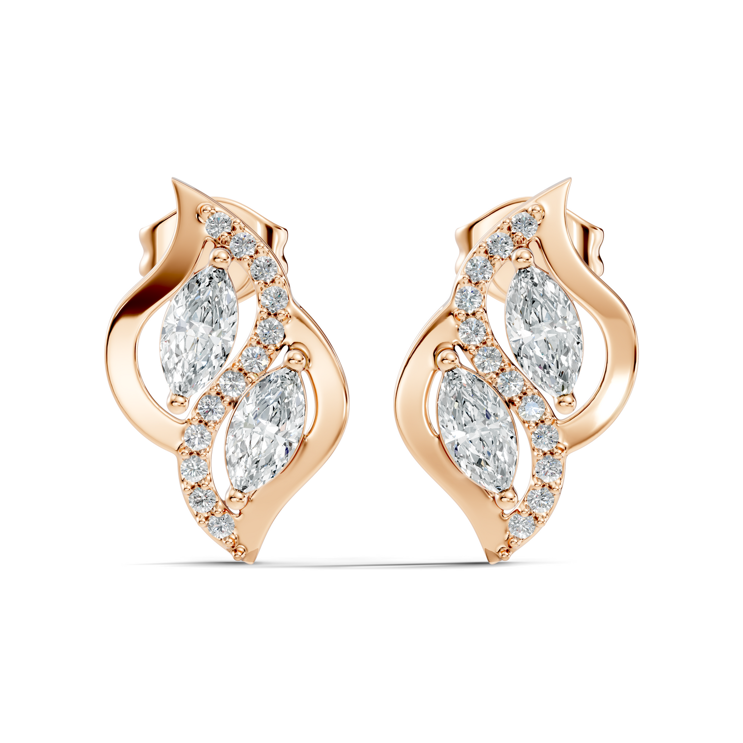 Marquise And Round Cut Lab Grown Diamond Earring Antique Delicate Daily wear Stud Earring For Women's - HIGHCARAT DIAMONDS