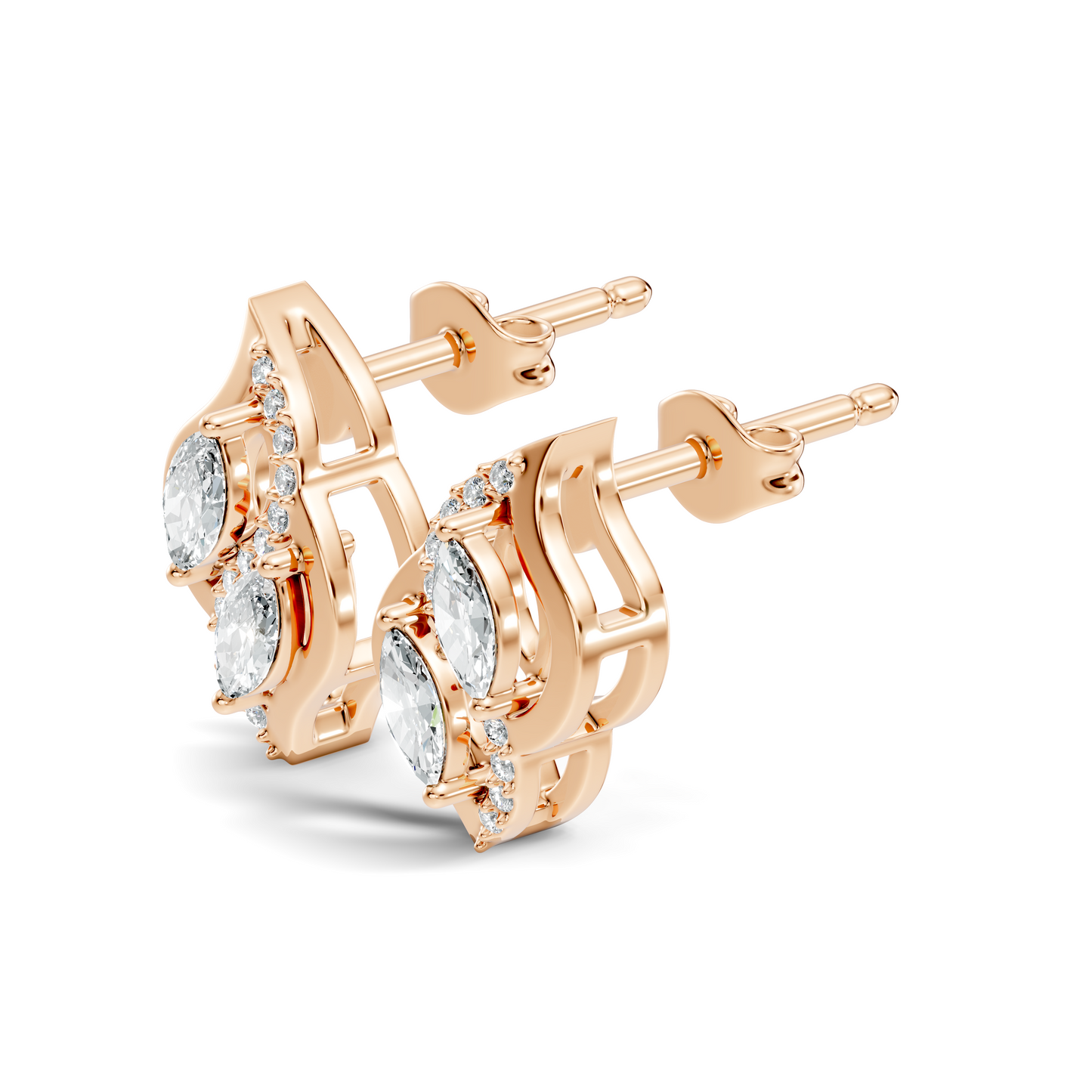 Marquise And Round Cut Lab Grown Diamond Earring Antique Delicate Daily wear Stud Earring For Women's - HIGHCARAT DIAMONDS