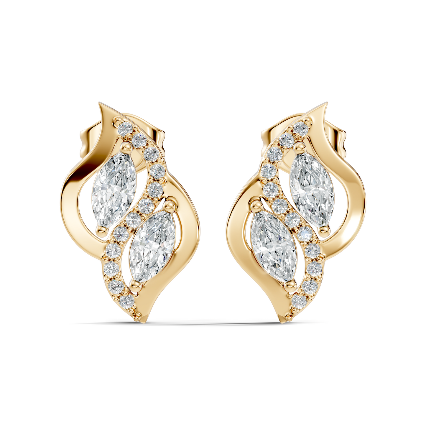 Marquise And Round Cut Lab Grown Diamond Earring Antique Delicate Daily wear Stud Earring For Women's - HIGHCARAT DIAMONDS