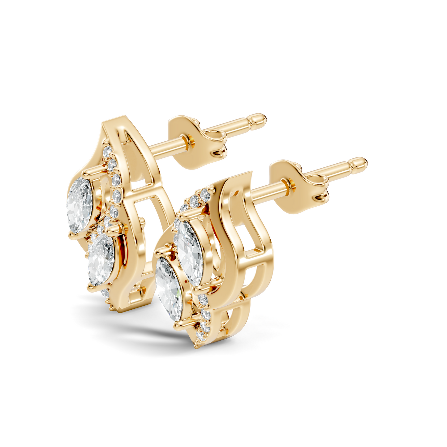 Marquise And Round Cut Lab Grown Diamond Earring Antique Delicate Daily wear Stud Earring For Women's - HIGHCARAT DIAMONDS