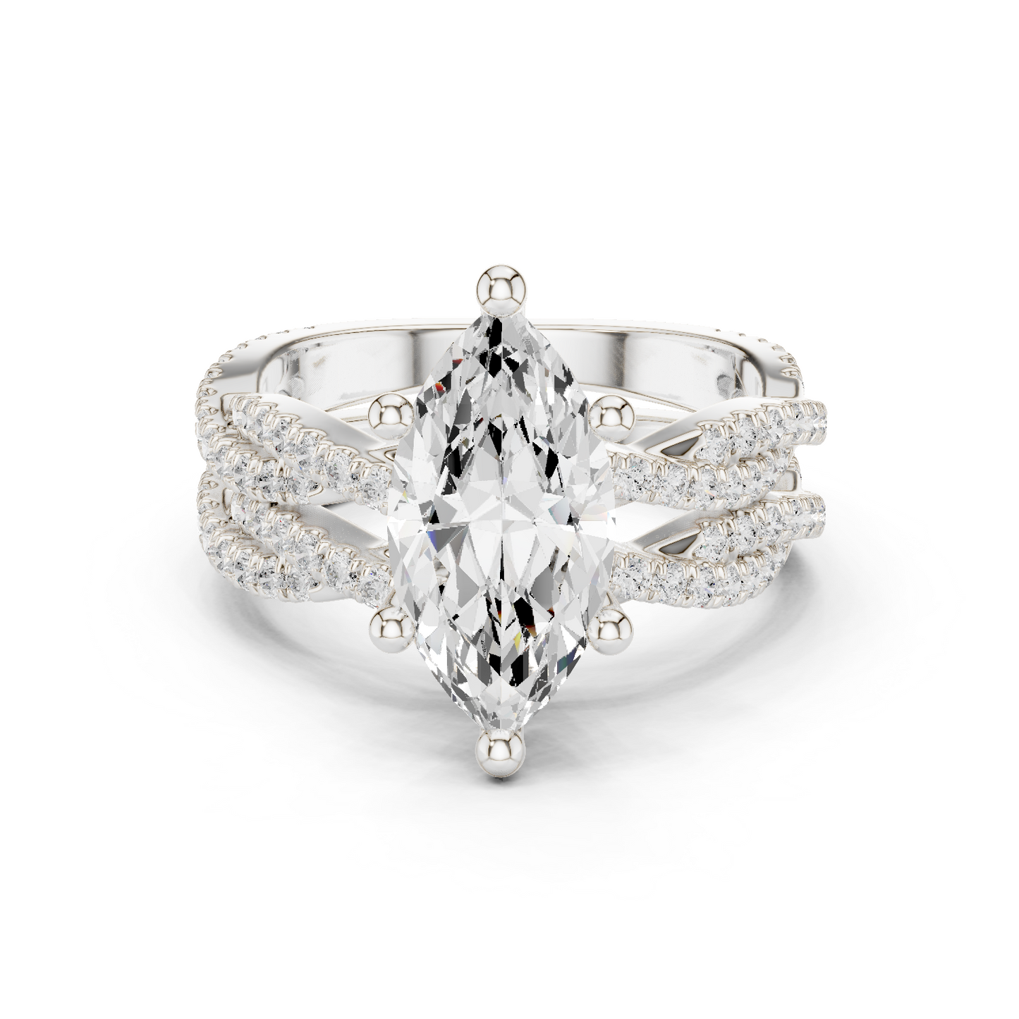 3.23 CT Colorless Marquise Shape Lab Grown Diamond Ring, Round 14K Solid Gold Perfect, Stunning proposal Ring - HIGHCARAT DIAMONDS