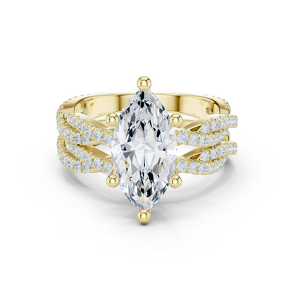 3.23 CT Colorless Marquise Shape Lab Grown Diamond Ring, Round 14K Solid Gold Perfect, Stunning proposal Ring - HIGHCARAT DIAMONDS