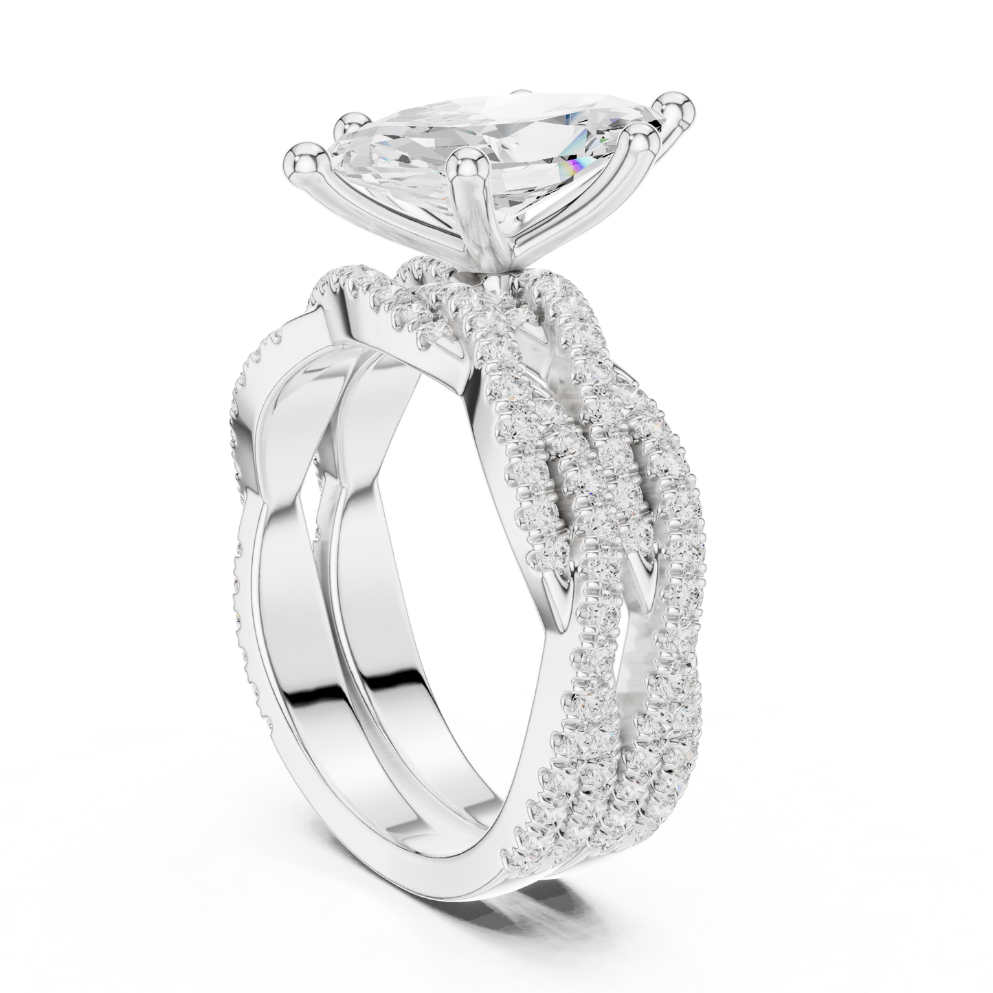 3.23 CT Colorless Marquise Shape Lab Grown Diamond Ring, Round 14K Solid Gold Perfect, Stunning proposal Ring - HIGHCARAT DIAMONDS