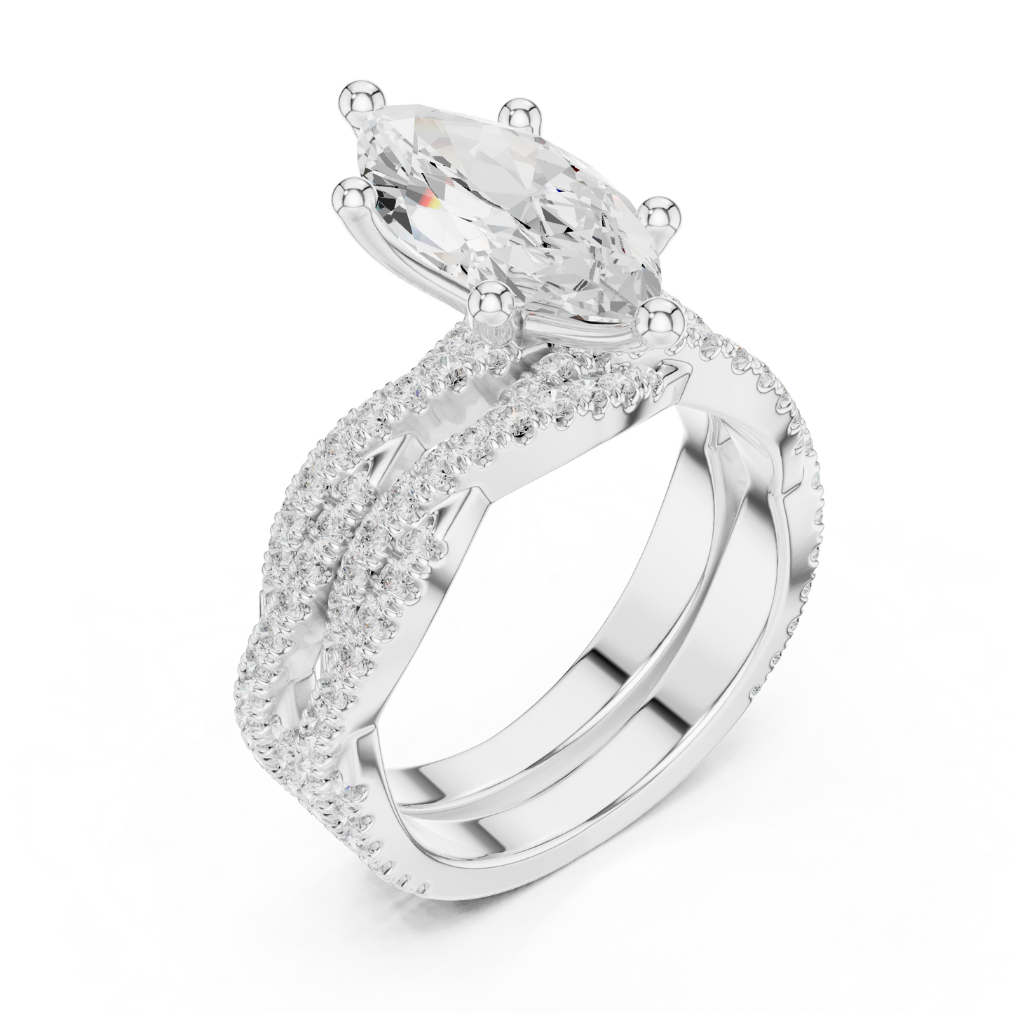 3.23 CT Colorless Marquise Shape Lab Grown Diamond Ring, Round 14K Solid Gold Perfect, Stunning proposal Ring - HIGHCARAT DIAMONDS